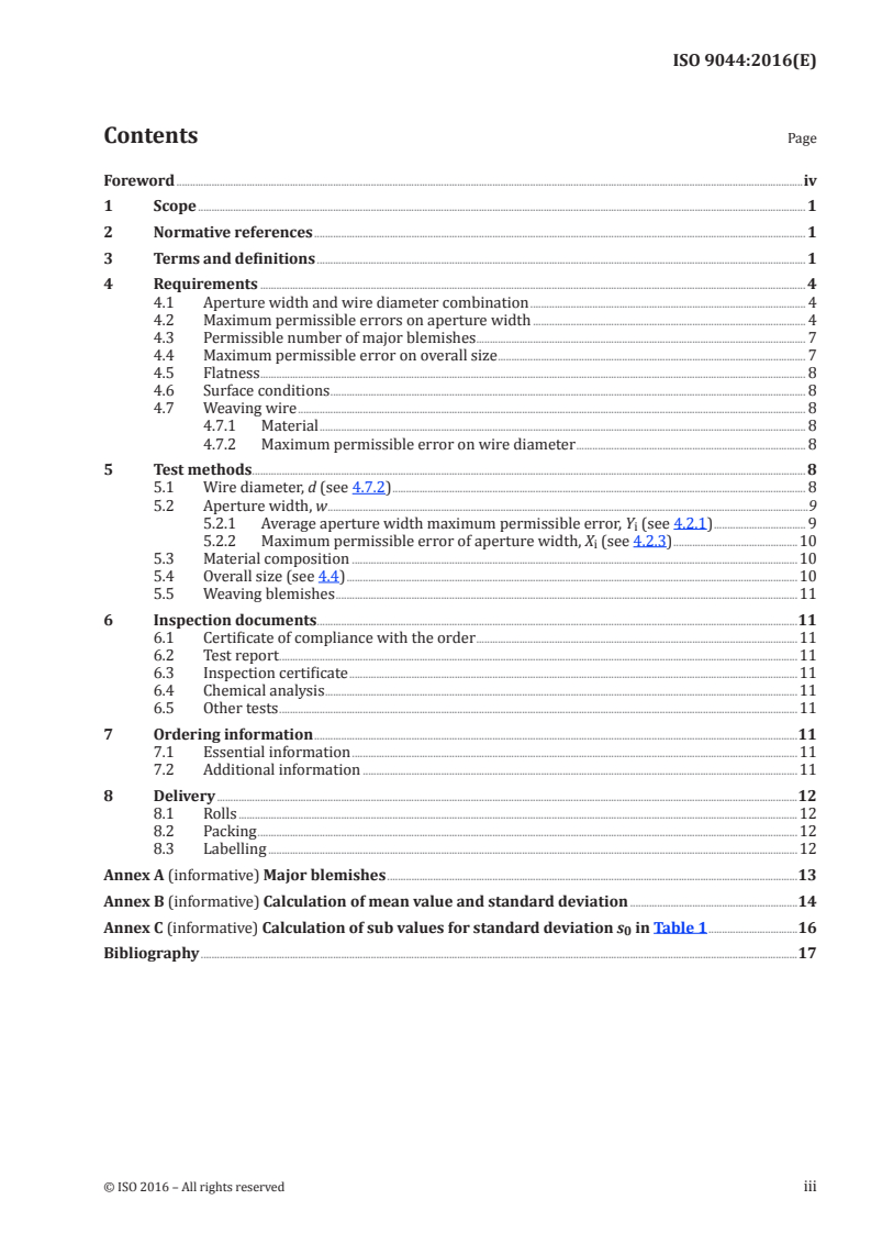 ISO 9044:2016 ISO 9044:2016 - Industrial woven wire cloth — Technical requirements and tests/23/2016 - Page 3 preview