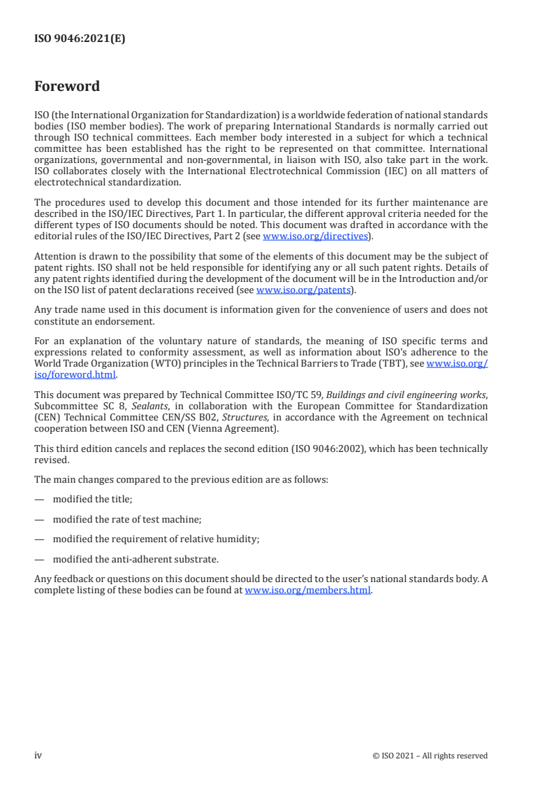 ISO 9046:2021 ISO 9046:2021 - Building and civil engineering sealants — Determination of adhesion/cohesion properties at constant temperature/22/2021 - Page 4 preview
