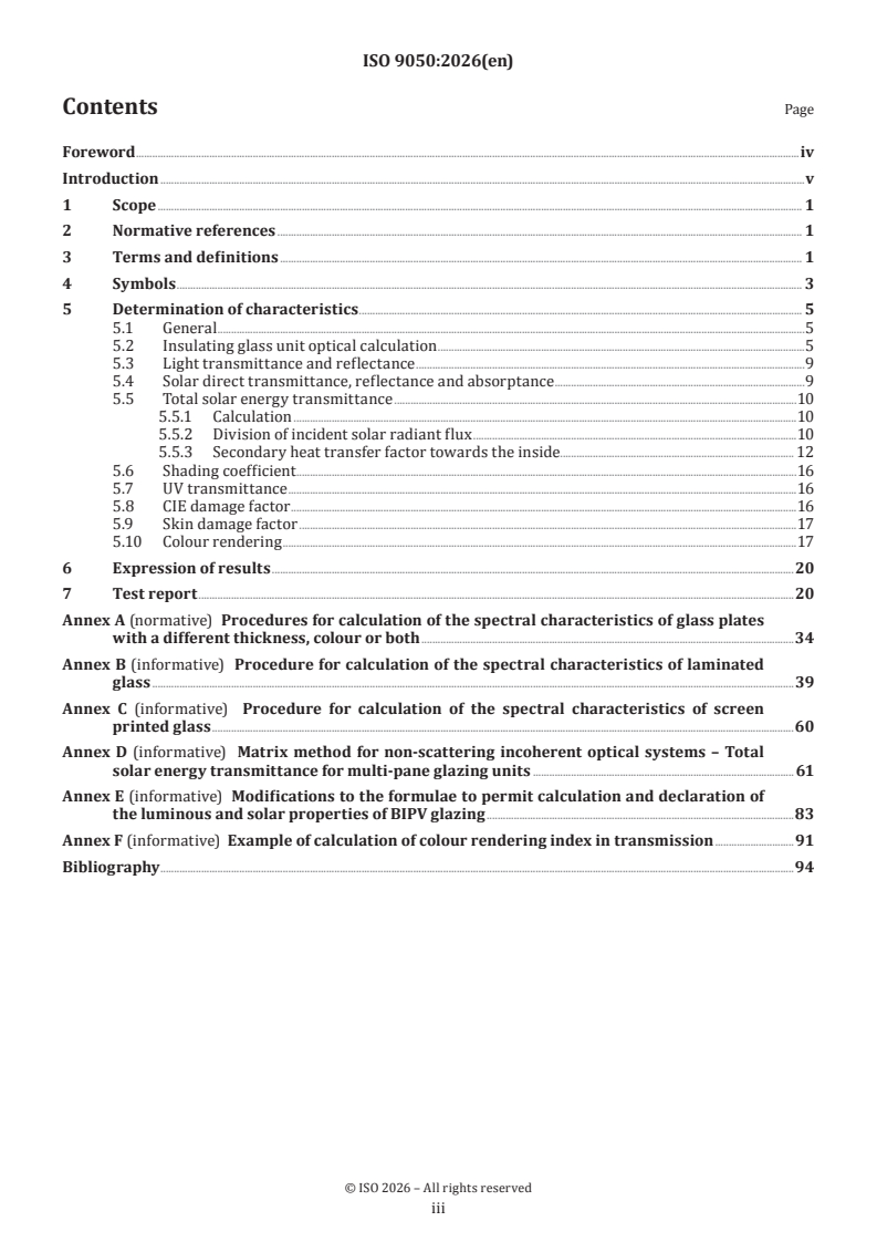 ISO 9050:2026 ISO 9050:2026 - Glass in building — Determination of luminous and solar characteristics of glazing - Page 3 preview