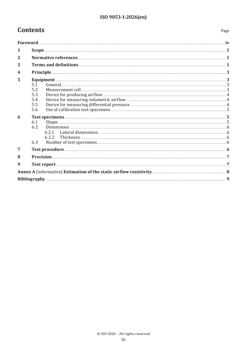 ISO 9053-1:2026 ISO 9053-1:2026 - Acoustics — Determination of airflow resistance — Part 1: Static method - Page 3 preview