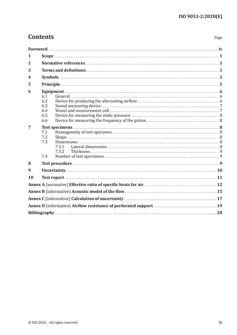 ISO 9053-2:2020 ISO 9053-2:2020 - Acoustics — Determination of airflow resistance — Part 2: Alternating airflow method/23/2020 - Page 3 preview