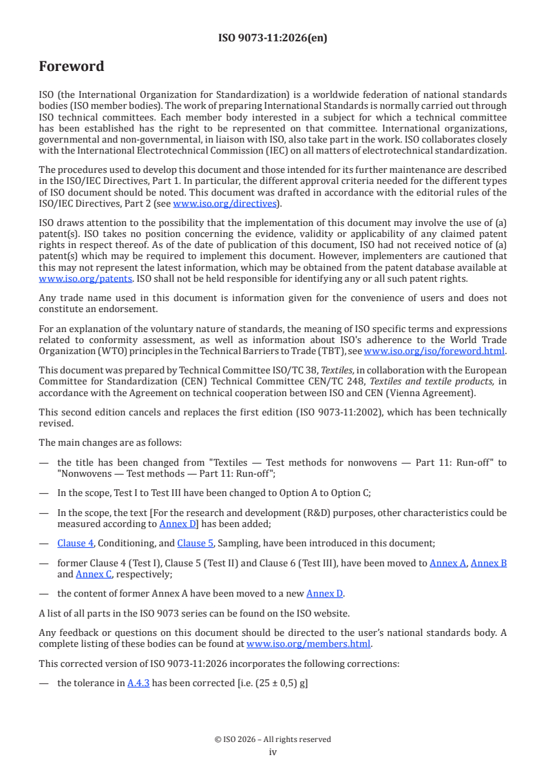 ISO 9073-11:2026 ISO 9073-11:2026 - Nonwovens — Test methods — Part 11: Run-off - Page 4 preview