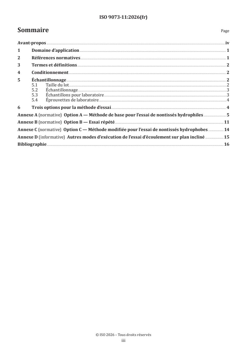 ISO 9073-11:2026 ISO 9073-11:2026 - Nontissés — Méthodes d'essai — Partie 11: Écoulement sur plan incliné - Page 3 preview
