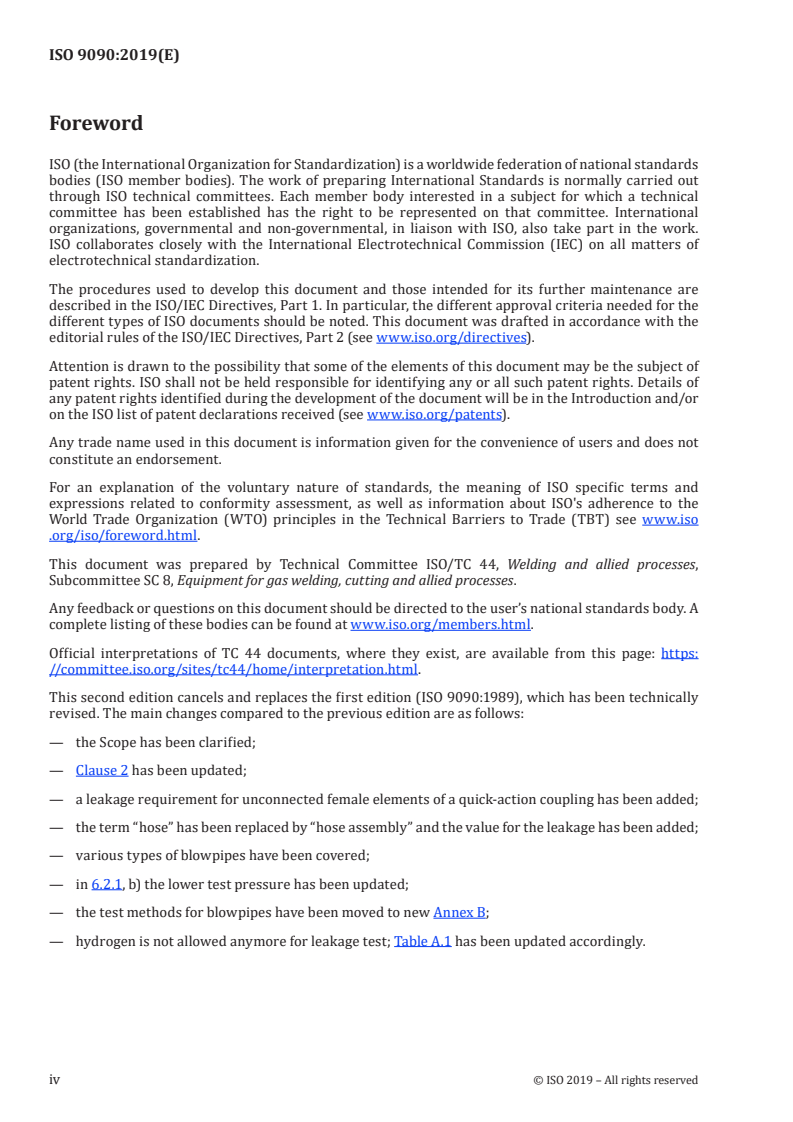 ISO 9090:2019 ISO 9090:2019 - Gas tightness of equipment for gas welding and allied processes/25/2019 - Page 4 preview