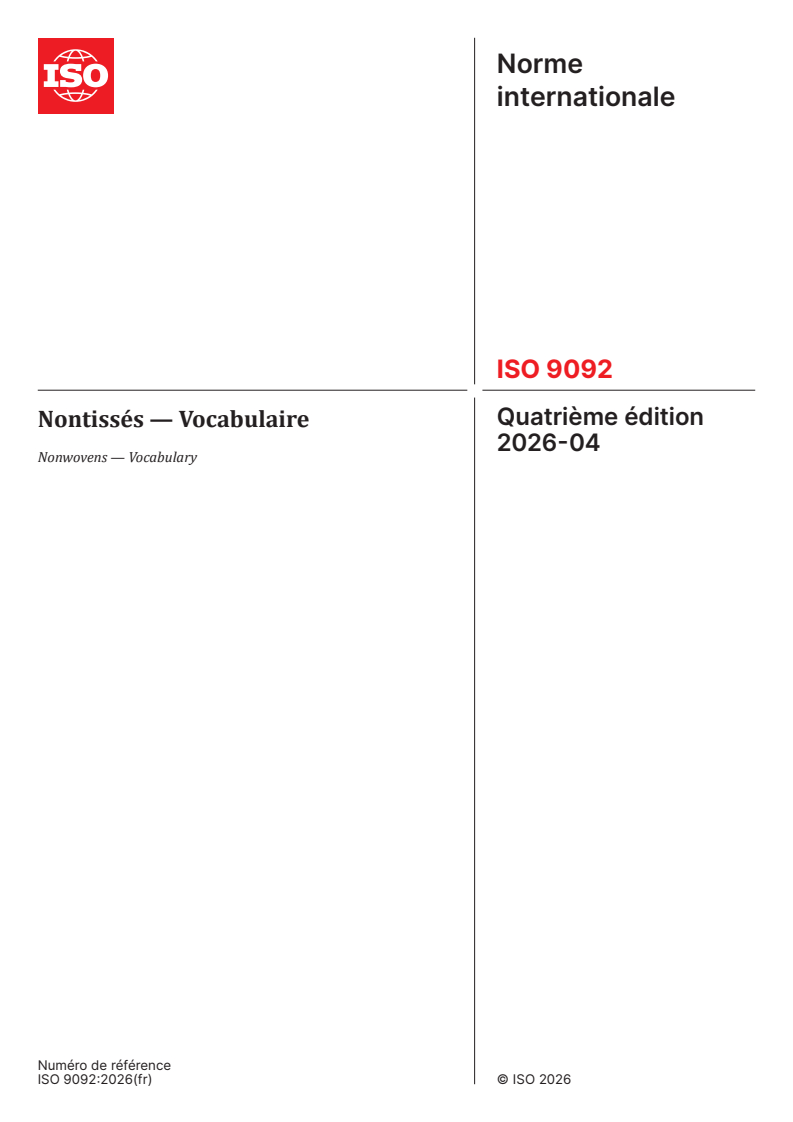 ISO 9092:2026 ISO 9092:2026 - Nontissés — Vocabulaire - Page 1 preview