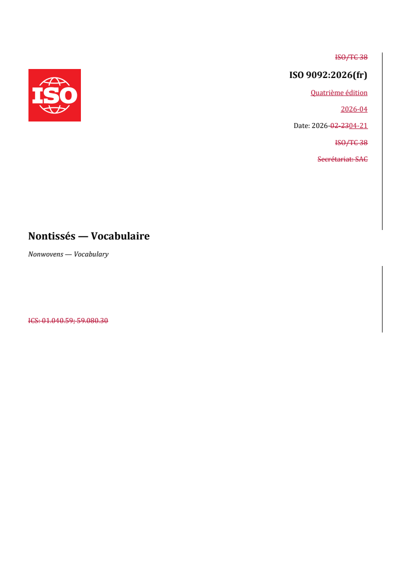 ISO 9092:2026 REDLINE ISO 9092:2026 - Nontissés — Vocabulaire - Page 1 preview
