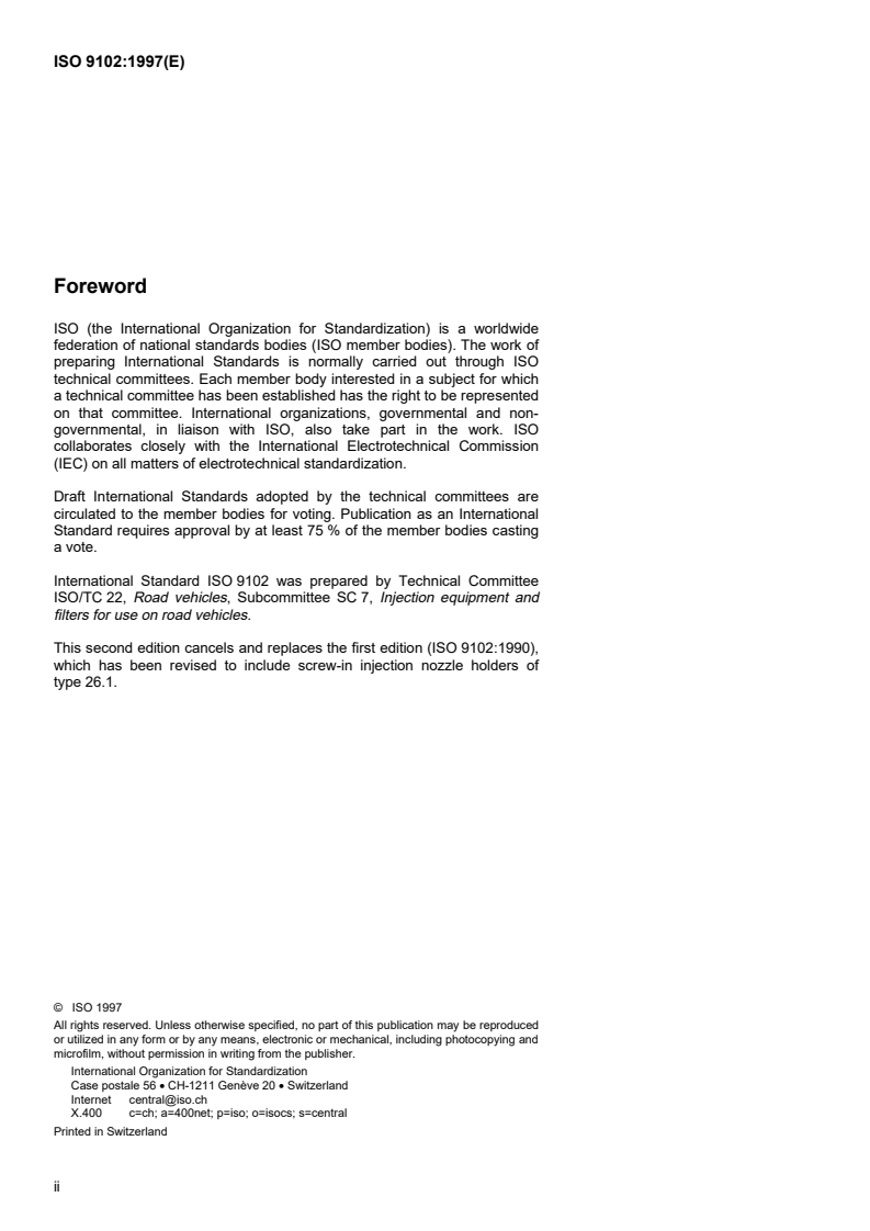 ISO 9102:1997 ISO 9102:1997 - Diesel engines — Screw-in injection nozzle holders, types 24, 25, 26 and 26.1/25/1997 - Page 2 preview