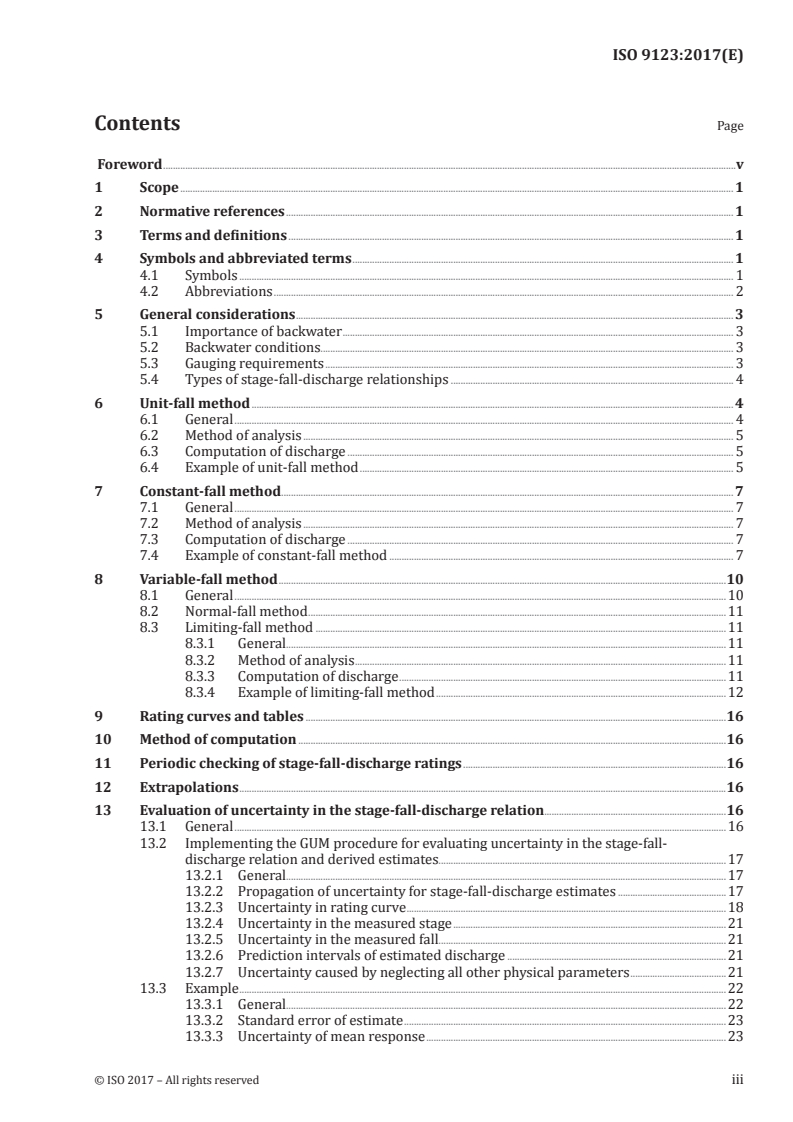 ISO 9123:2017 ISO 9123:2017 - Hydrometry — Stage-fall-discharge relationships/30/2017 - Page 3 preview
