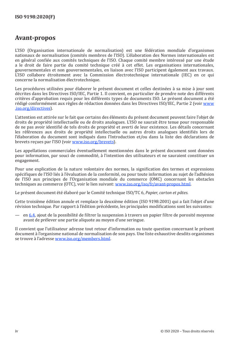 ISO 9198:2020 ISO 9198:2020 - Papier, carton et pâte — Détermination des sulfates solubles dans l'eau/25/2020 - Page 4 preview