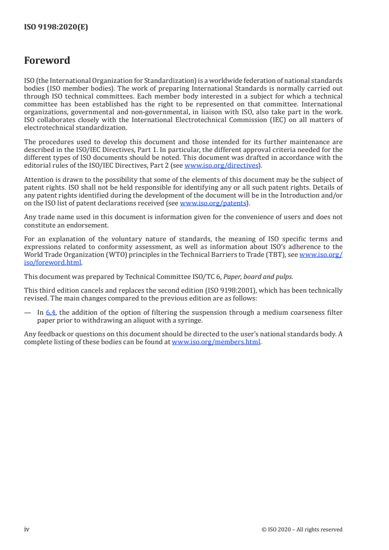 ISO 9198:2020 ISO 9198:2020 - Paper, board and pulp — Determination of water-soluble sulfates/18/2020 - Page 4 preview