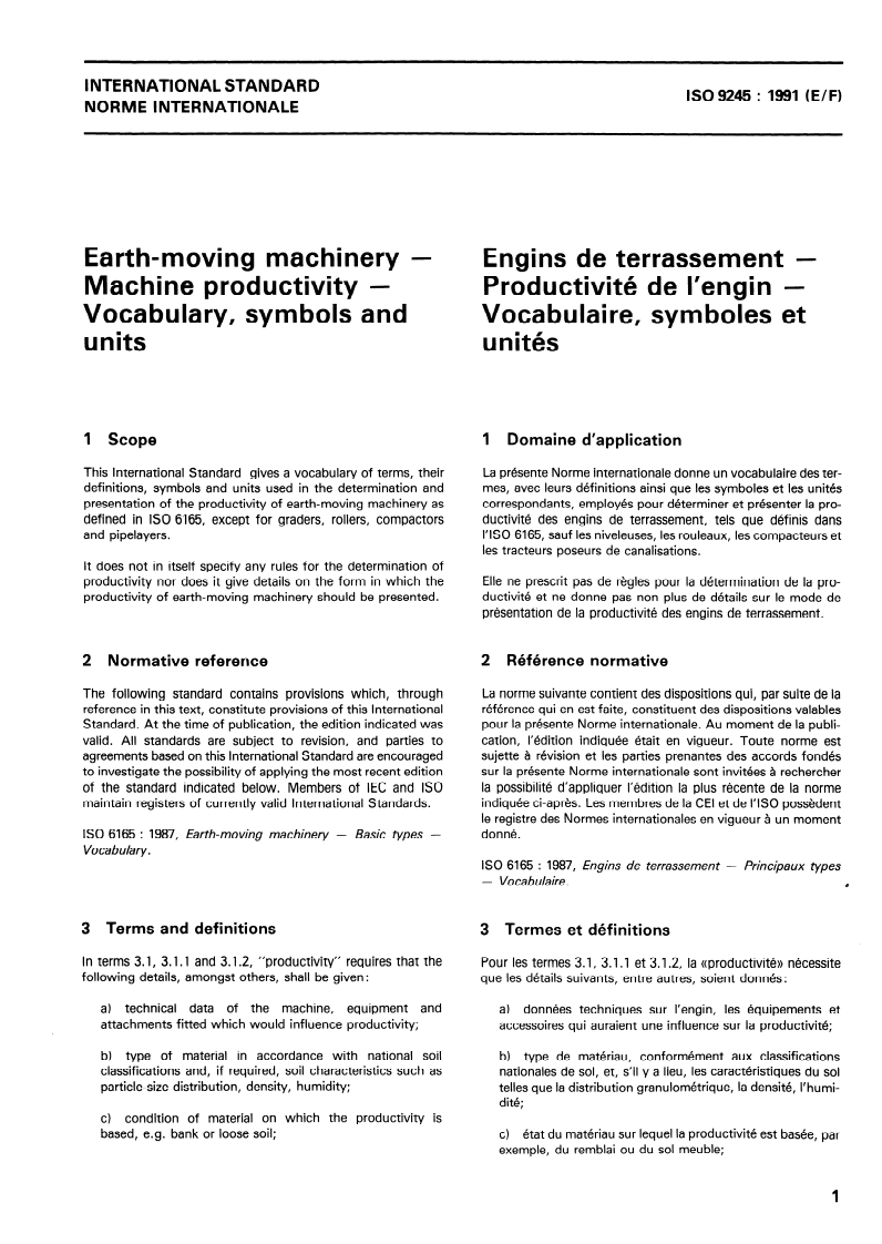 ISO 9245:1991 ISO 9245:1991 - Earth-moving machinery — Machine productivity — Vocabulary, symbols and units/12/1991 - Page 3 preview
