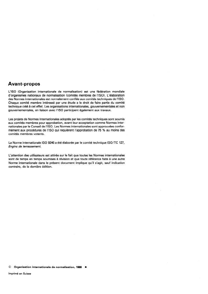 ISO 9246:1988 ISO 9246:1988 - Engins de terrassement — Lames de tracteurs sur chenilles ou sur roues — Évaluations volumétriques/18/1988 - Page 2 preview