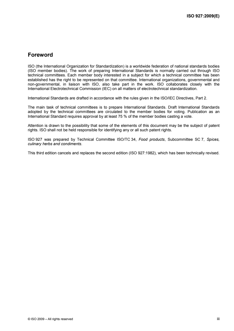 ISO 927:2009 ISO 927:2009 - Spices and condiments — Determination of extraneous matter and foreign matter content/5/2009 - Page 3 preview