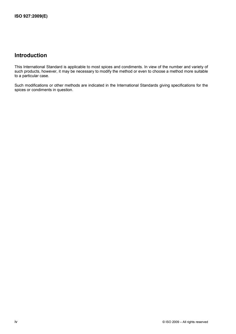 ISO 927:2009 ISO 927:2009 - Spices and condiments — Determination of extraneous matter and foreign matter content/5/2009 - Page 4 preview
