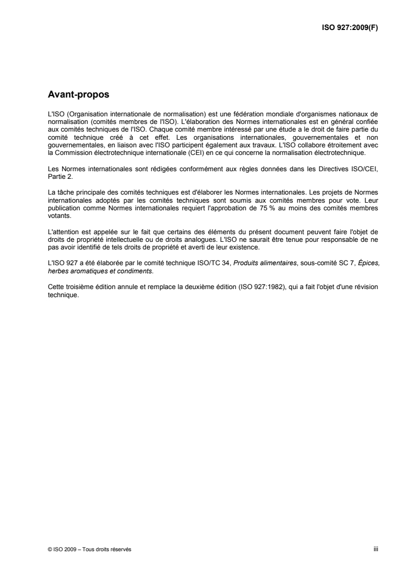ISO 927:2009 ISO 927:2009 - Épices — Détermination de la teneur en matières étrangères/5/2009 - Page 3 preview