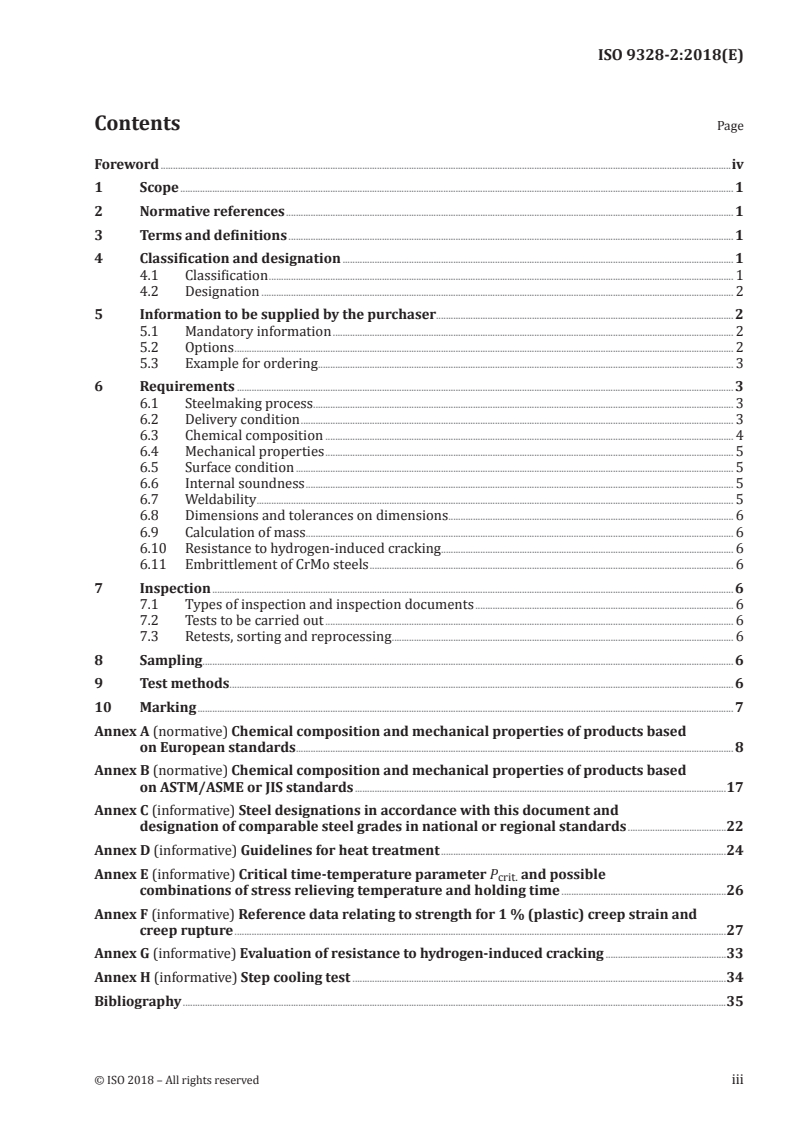 ISO 9328-2:2018 ISO 9328-2:2018 - Steel flat products for pressure purposes — Technical delivery conditions — Part 2: Non-alloy and alloy steels with specified elevated temperature properties/1/2018 - Page 3 preview