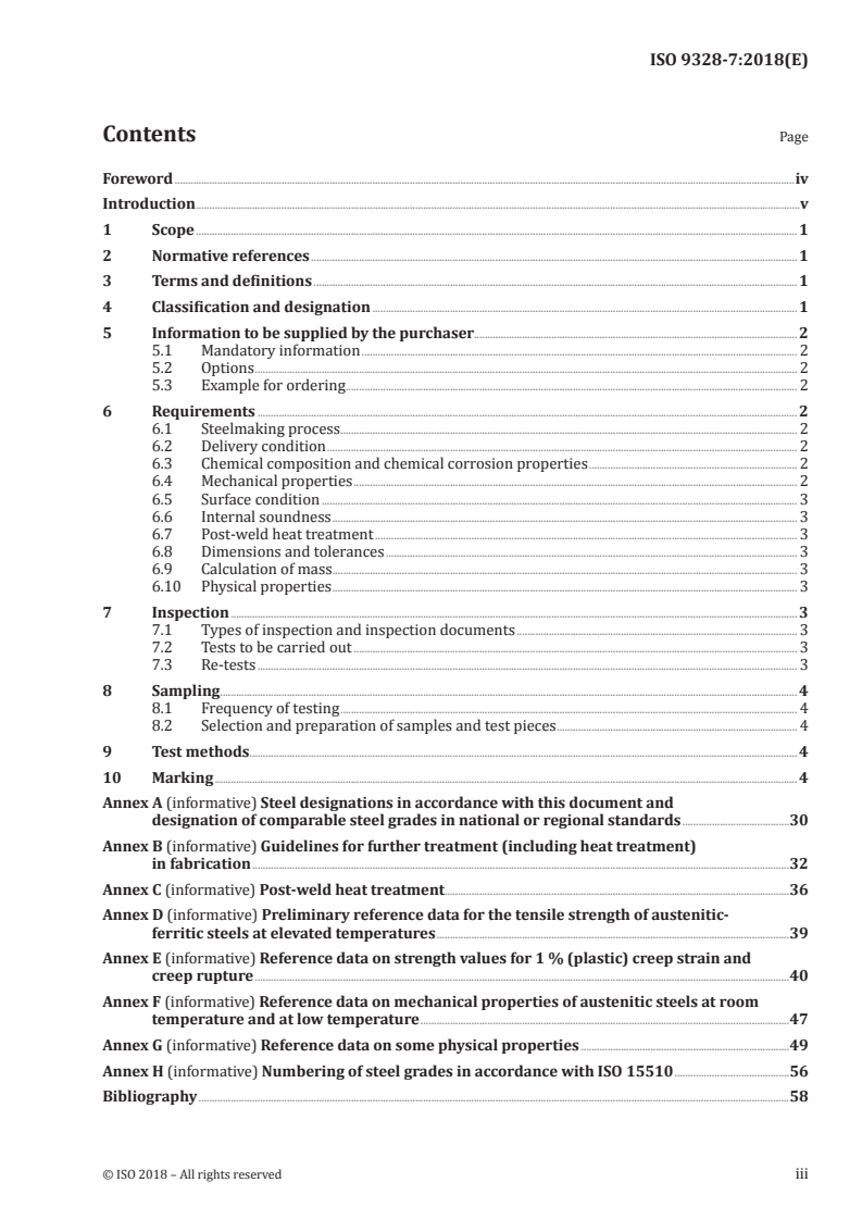 ISO 9328-7:2018 ISO 9328-7:2018 - Steel flat products for pressure purposes — Technical delivery conditions — Part 7: Stainless steels/1/2018 - Page 3 preview