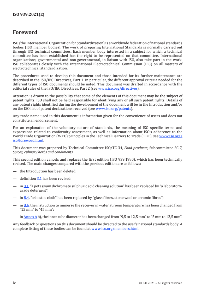 ISO 939:2021 ISO 939:2021 - Spices and condiments — Determination of moisture content/4/2021 - Page 4 preview