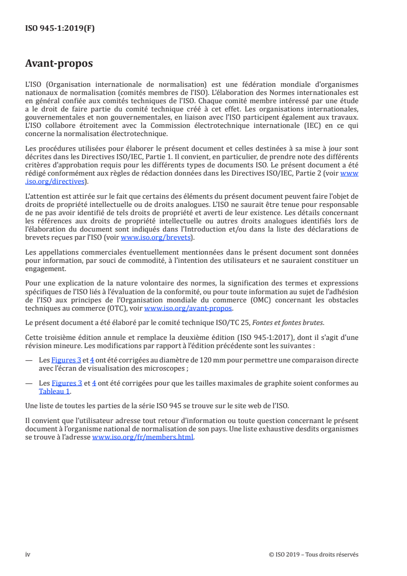 ISO 945-1:2019 ISO 945-1:2019 - Microstructure des fontes — Partie 1: Classification du graphite par analyse visuelle/24/2019 - Page 4 preview
