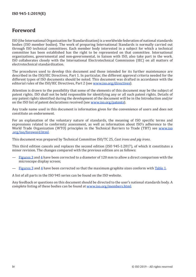 ISO 945-1:2019 ISO 945-1:2019 - Microstructure of cast irons — Part 1: Graphite classification by visual analysis/24/2019 - Page 4 preview