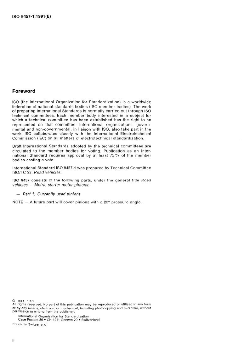 ISO 9457-1:1991 ISO 9457-1:1991 - Road vehicles — Metric starter motor pinions — Part 1: Currently used pinions/25/1991 - Page 2 preview