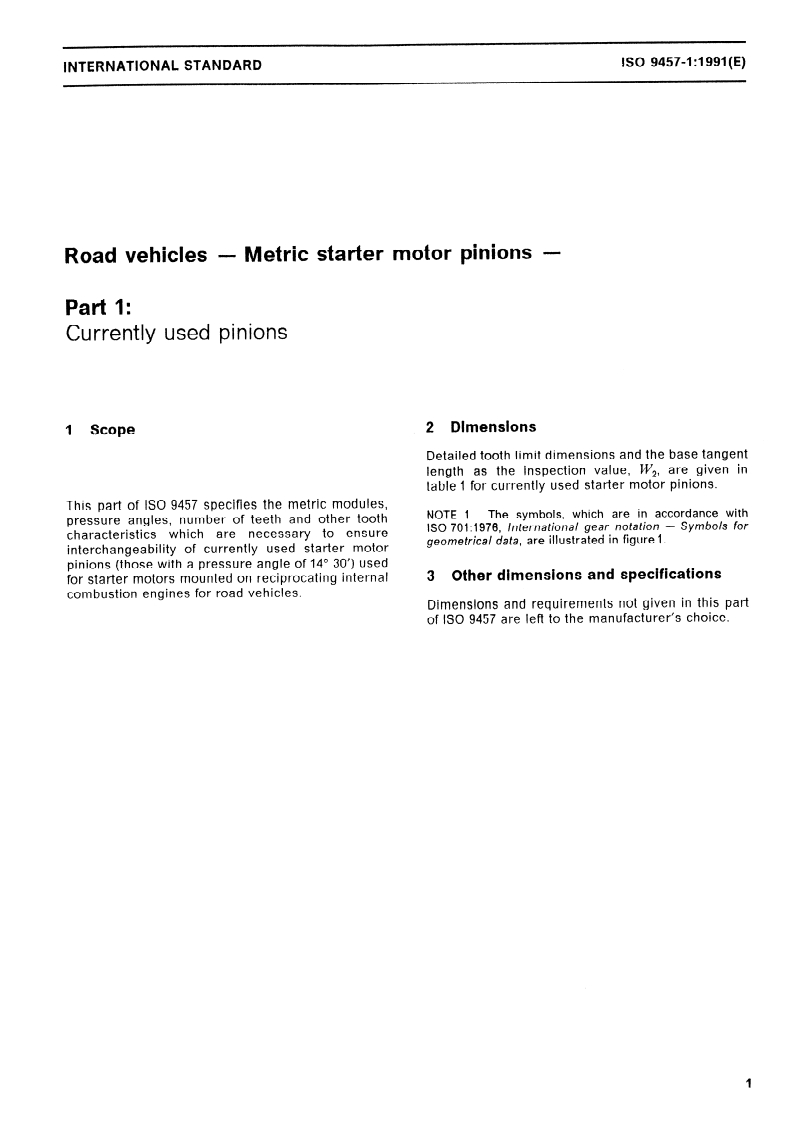 ISO 9457-1:1991 ISO 9457-1:1991 - Road vehicles — Metric starter motor pinions — Part 1: Currently used pinions/25/1991 - Page 3 preview