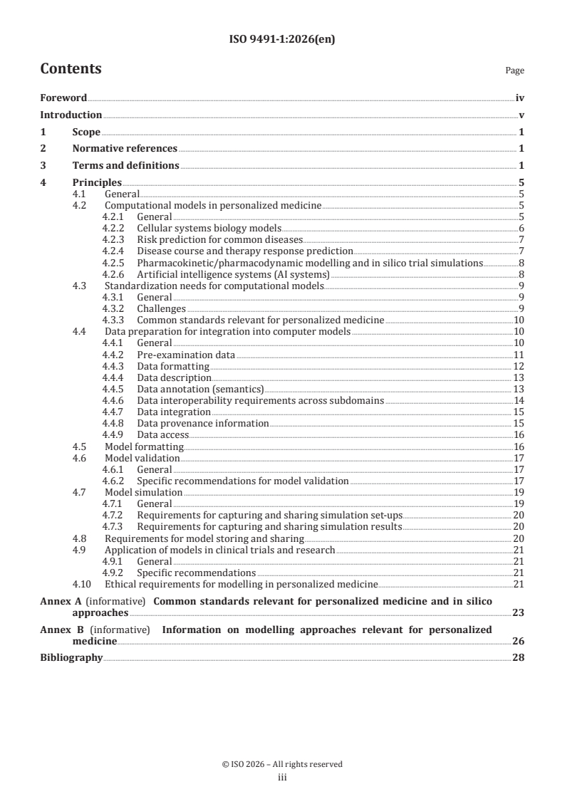 ISO 9491-1:2026 ISO 9491-1:2026 - Biotechnology — Predictive computational models in personalized medicine research — Part 1: Constructing, verifying and validating models - Page 3 preview