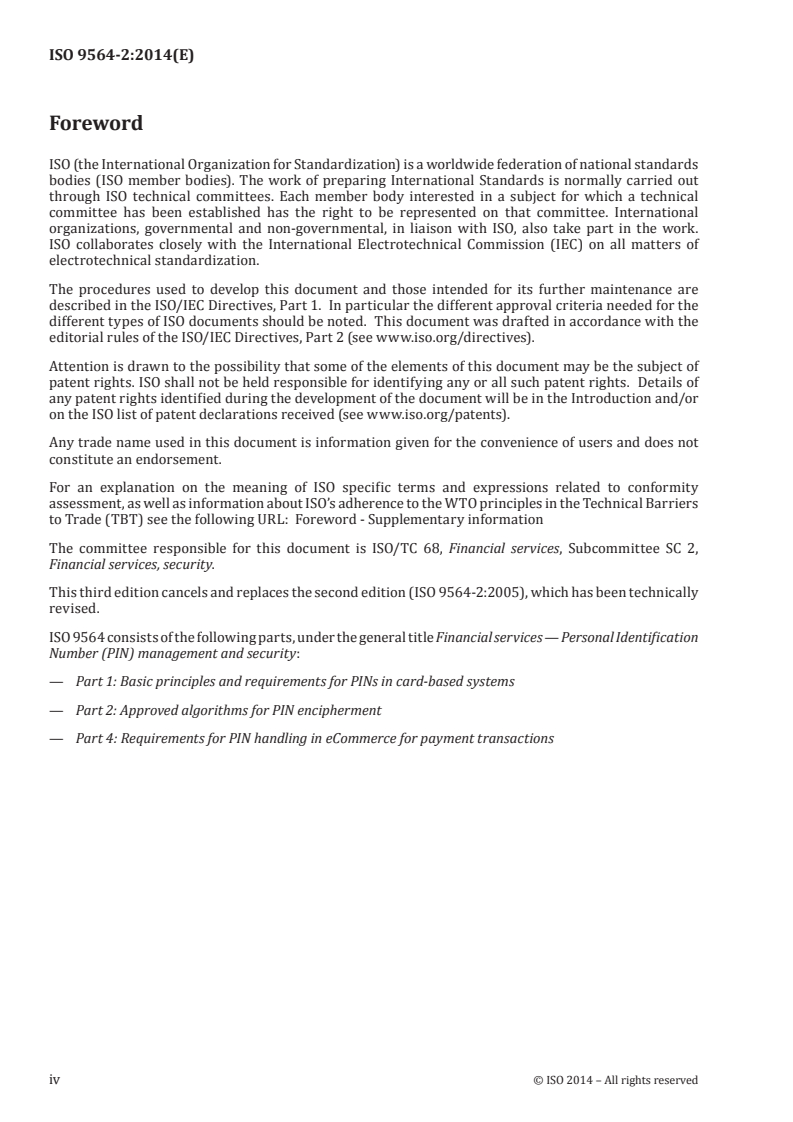 ISO 9564-2:2014 ISO 9564-2:2014 - Financial services — Personal Identification Number (PIN) management and security — Part 2: Approved algorithms for PIN encipherment/22/2014 - Page 4 preview