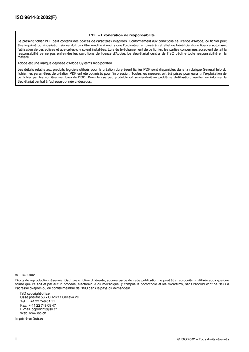 ISO 9614-3:2002 ISO 9614-3:2002 - Acoustique — Détermination par intensimétrie des niveaux de puissance acoustique émis par les sources de bruit — Partie 3: Méthode de précision pour mesurage par balayage/22/2002 - Page 2 preview