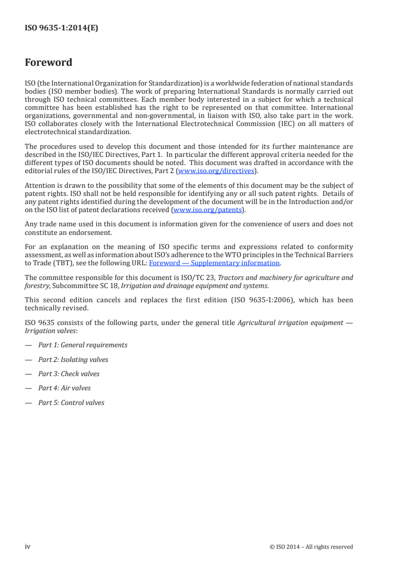 ISO 9635-1:2014 ISO 9635-1:2014 - Agricultural irrigation equipment — Irrigation valves — Part 1: General requirements/14/2014 - Page 4 preview