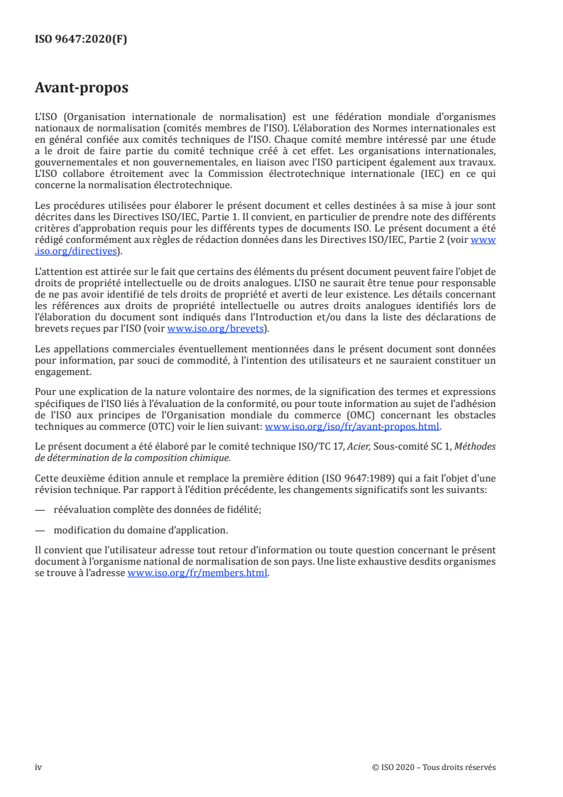 ISO 9647:2020 ISO 9647:2020 - Aciers — Détermination des teneurs en vanadium — Méthode par spectrométrie d'absorption atomique dans la flamme (SAAF)
Released:2/7/2020 - Page 4 preview