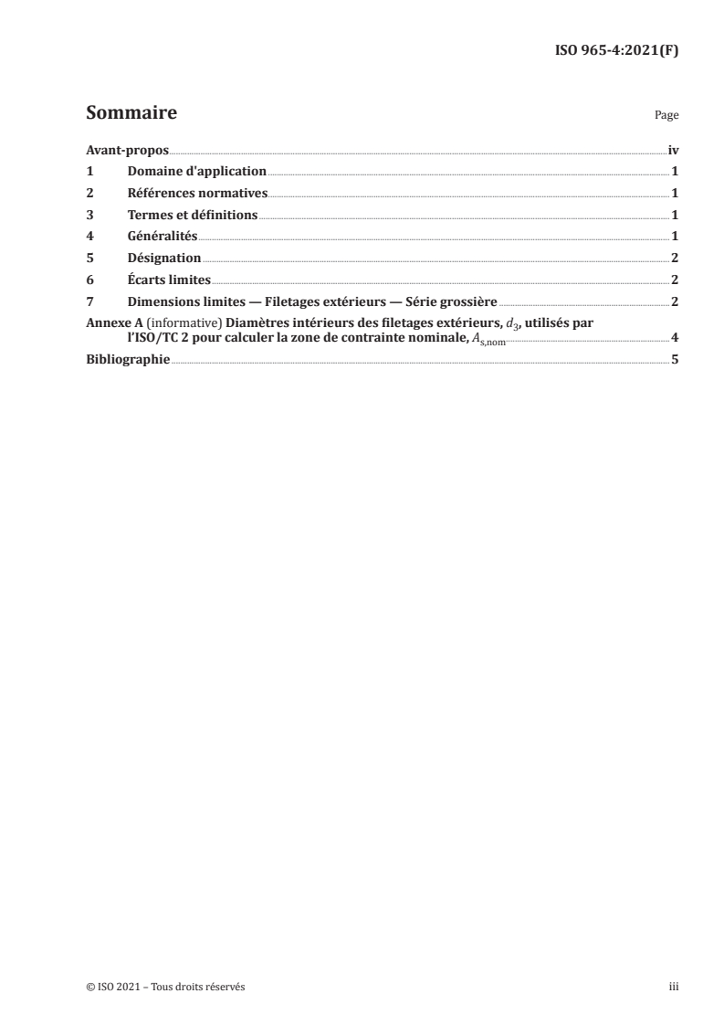 ISO 965-4:2021 ISO 965-4:2021 - Filetages métriques ISO pour usages généraux — Tolérances — Partie 4: Dimensions limites pour filetages extérieurs galvanisés à chaud pour assemblages avec des filetages intérieurs de position de tolérance H ou G après galvanisation
Released:7/6/2021 - Page 3 preview