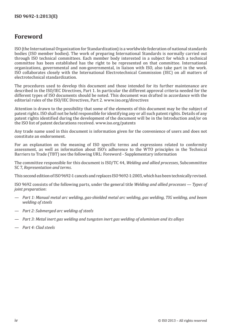 ISO 9692-1:2013 ISO 9692-1:2013 - Welding and allied processes — Types of joint preparation — Part 1: Manual metal arc welding, gas-shielded metal arc welding, gas welding, TIG welding and beam welding of steels/19/2013 - Page 4 preview
