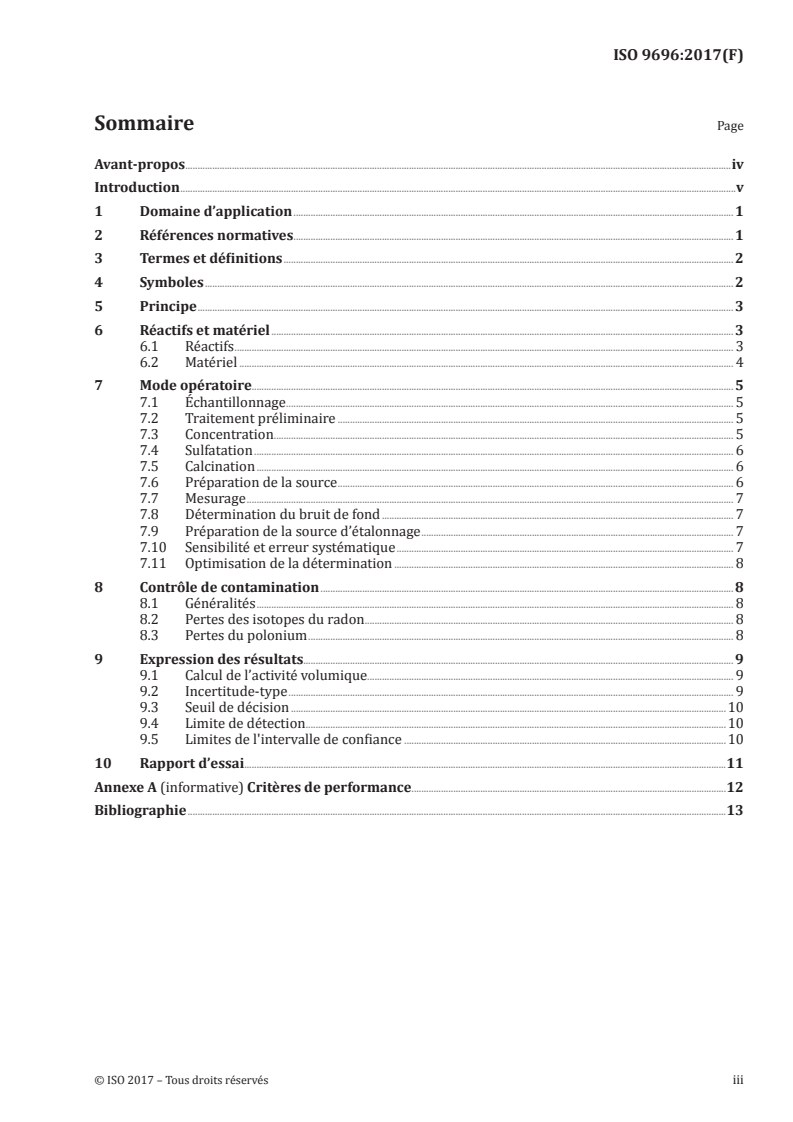 ISO 9696:2017 ISO 9696:2017 - Qualité de l'eau — Activité alpha globale — Méthode d'essai par source épaisse/5/2018 - Page 3 preview