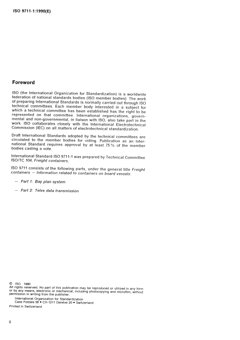ISO 9711-1:1990 ISO 9711-1:1990 - Freight containers — Information related to containers on board vessels — Part 1: Bay plan system/11/1990 - Page 2 preview