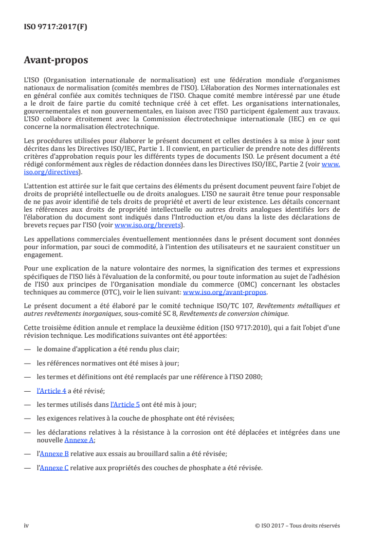 ISO 9717:2017 ISO 9717:2017 - Revêtements métalliques et autres revêtements inorganiques — Couches de conversion au phosphate sur métaux/24/2017 - Page 4 preview
