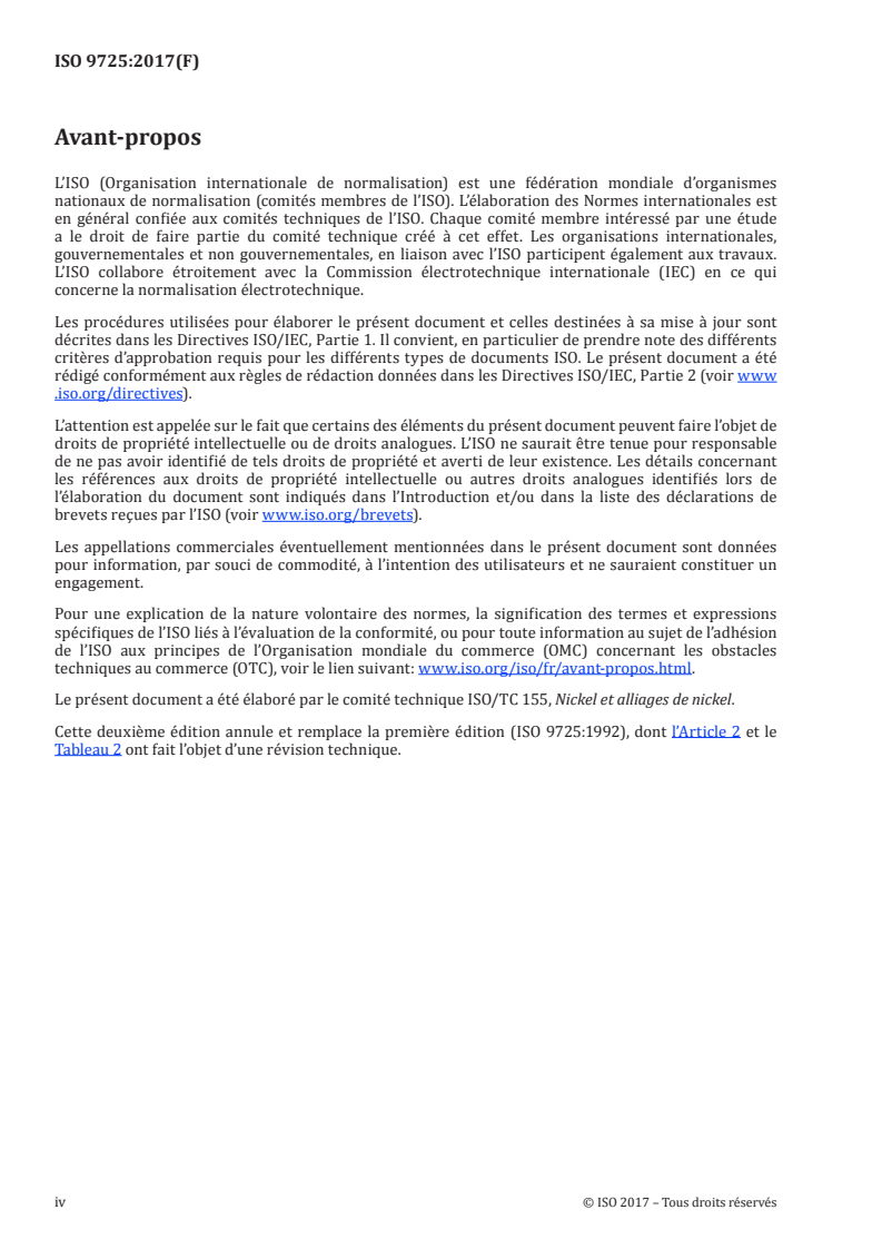 ISO 9725:2017 ISO 9725:2017 - Pièces forgées en nickel et alliages de nickel/8/2017 - Page 4 preview