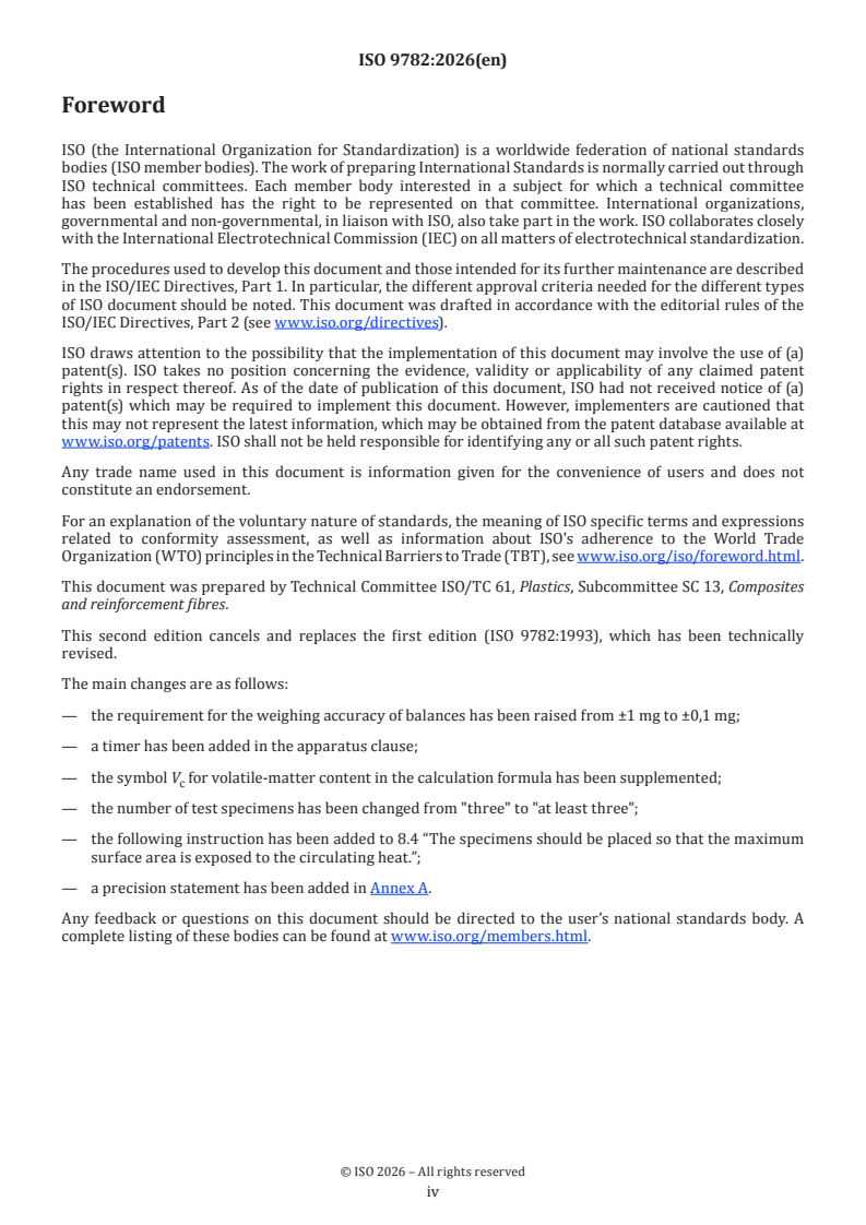 ISO 9782:2026 ISO 9782:2026 - Plastics — Reinforced moulding compounds and prepregs — Determination of apparent volatile-matter content - Page 4 preview