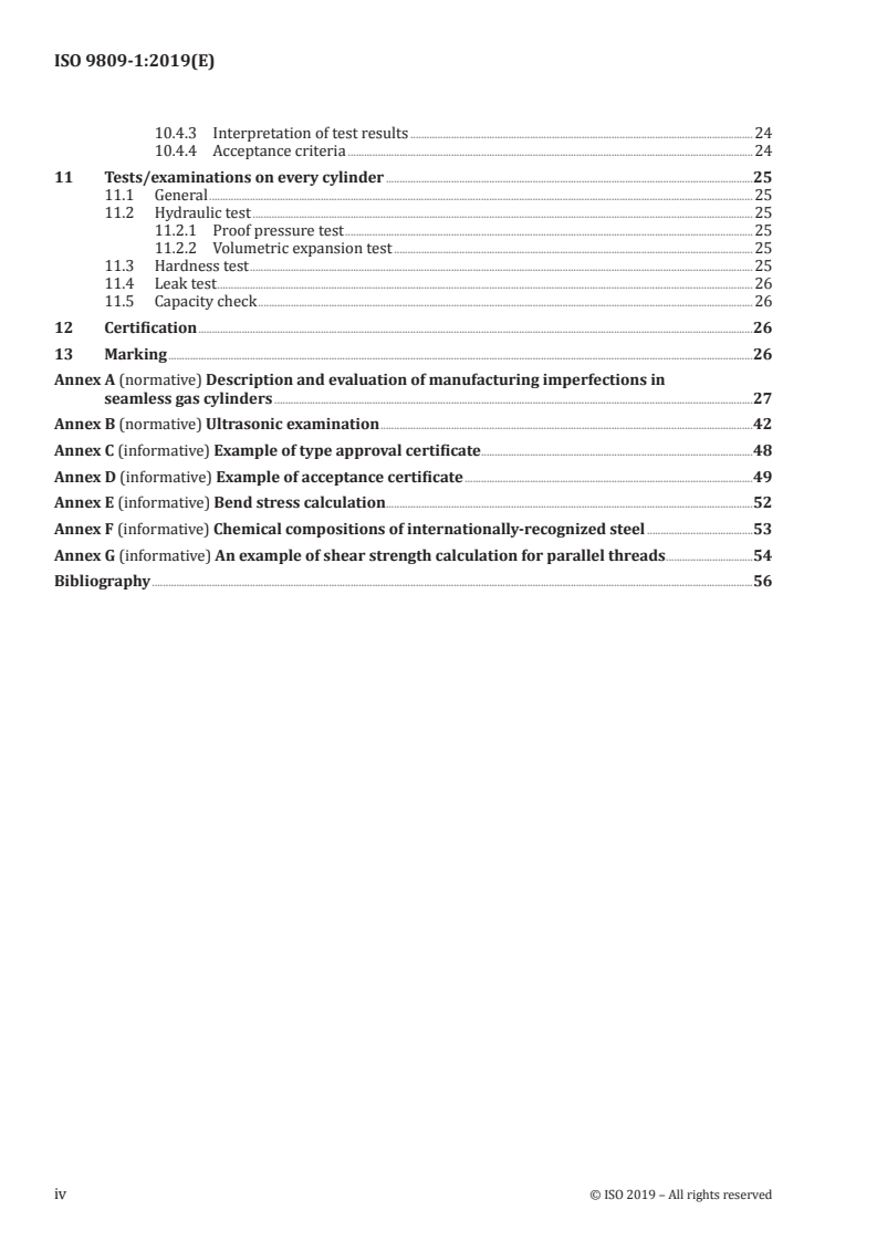 ISO 9809-1:2019 ISO 9809-1:2019 - Gas cylinders — Design, construction and testing of refillable seamless steel gas cylinders and tubes — Part 1: Quenched and tempered steel cylinders and tubes with tensile strength less than 1 100 MPa/22/2019 - Page 4 preview