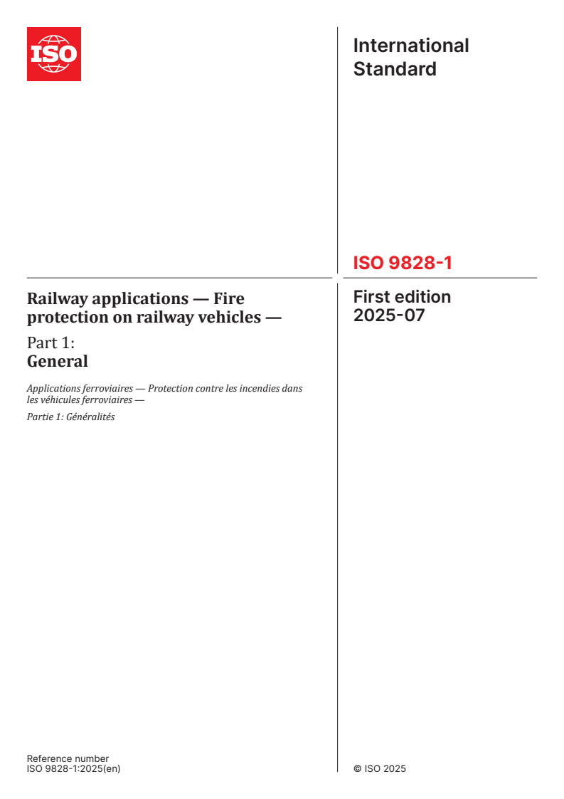 ISO 9828-1:2025 - Railway applications — Fire protection on railway vehicles — Part 1: General
Released:1. 07. 2025