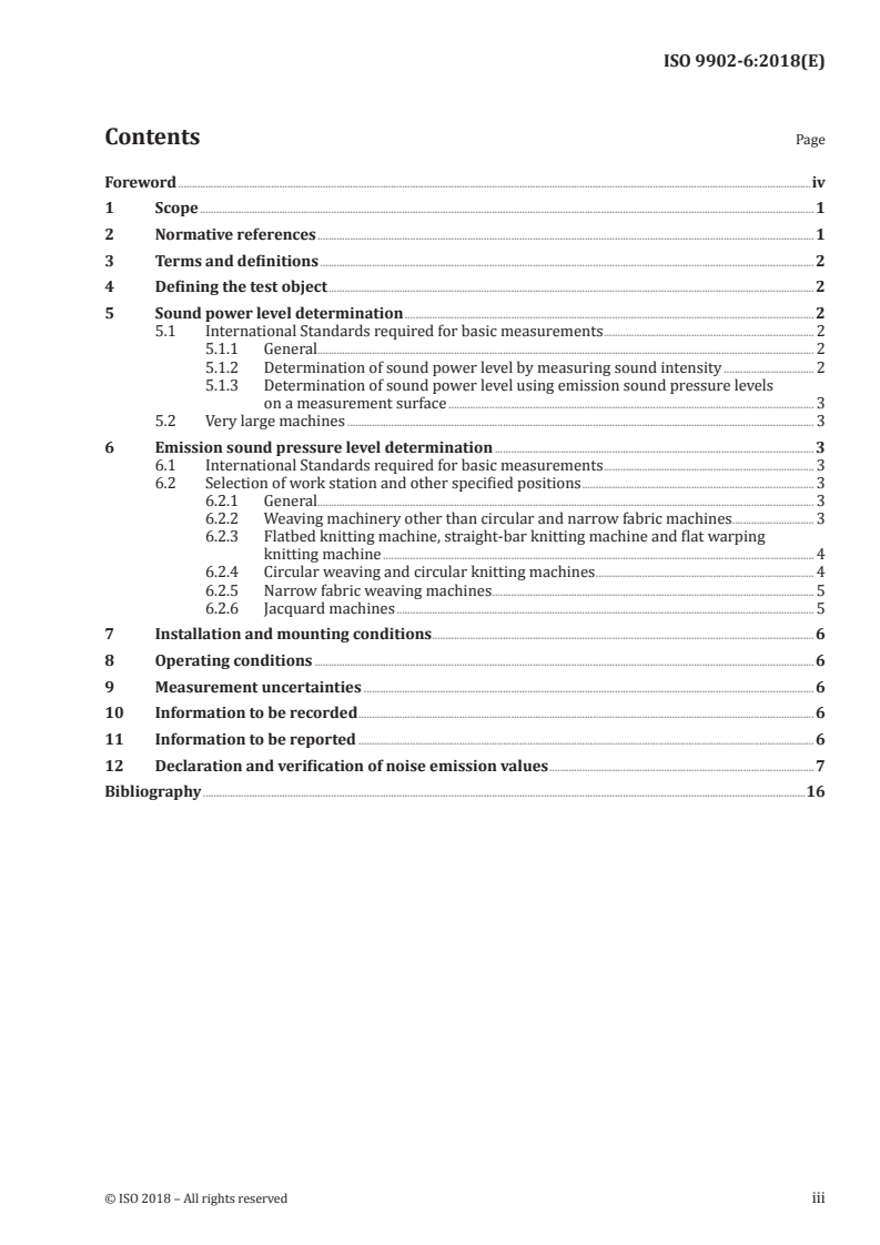 ISO 9902-6:2018 ISO 9902-6:2018 - Textile machinery — Noise test code — Part 6: Fabric manufacturing machinery/6/2018 - Page 3 preview
