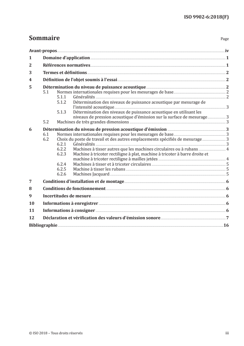 ISO 9902-6:2018 ISO 9902-6:2018 - Matériel pour l'industrie textile — Code d'essai acoustique — Partie 6: Machines de production des étoffes/19/2018 - Page 3 preview