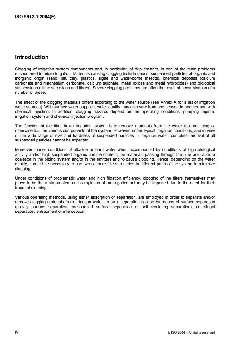 ISO 9912-1:2004 ISO 9912-1:2004 - Agricultural irrigation equipment — Filters for micro-irrigation — Part 1: Terms, definitions and classification/24/2004 - Page 4 preview