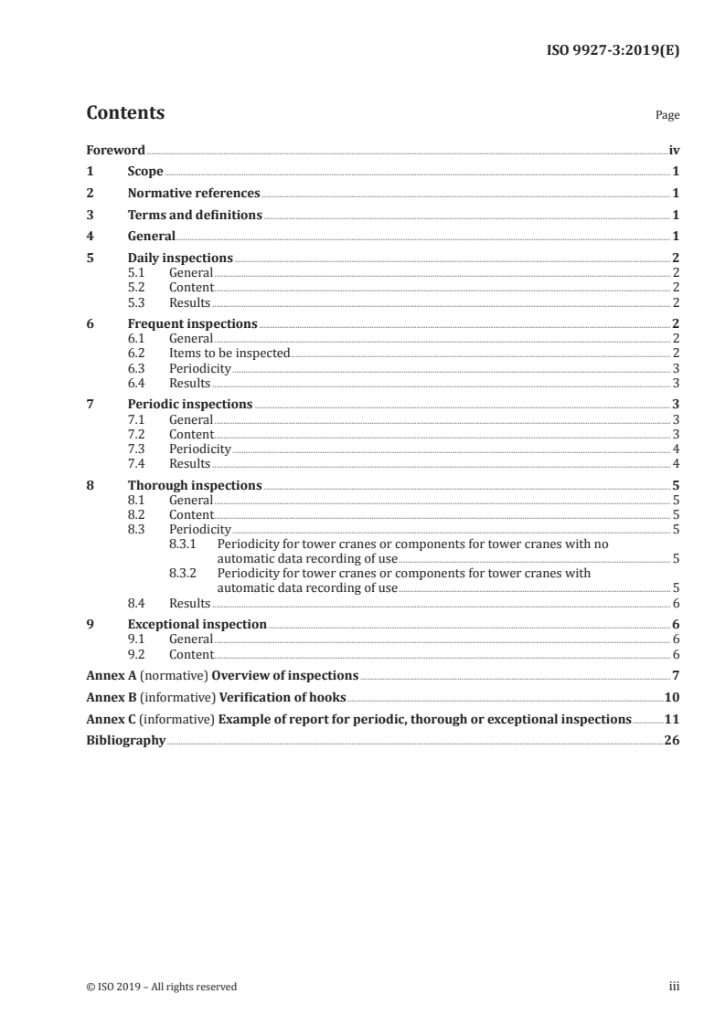 ISO 9927-3:2019 ISO 9927-3:2019 - Cranes — Inspections — Part 3: Tower cranes/1/2019 - Page 3 preview