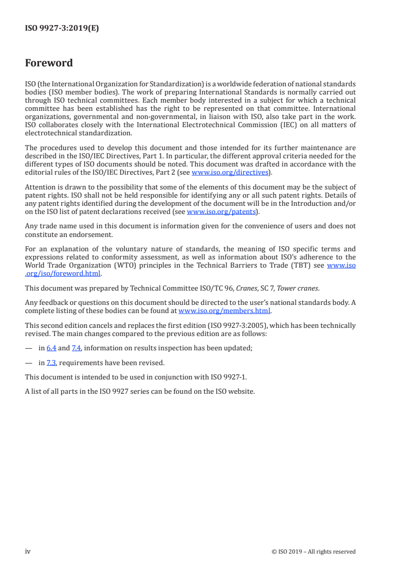 ISO 9927-3:2019 ISO 9927-3:2019 - Cranes — Inspections — Part 3: Tower cranes/1/2019 - Page 4 preview
