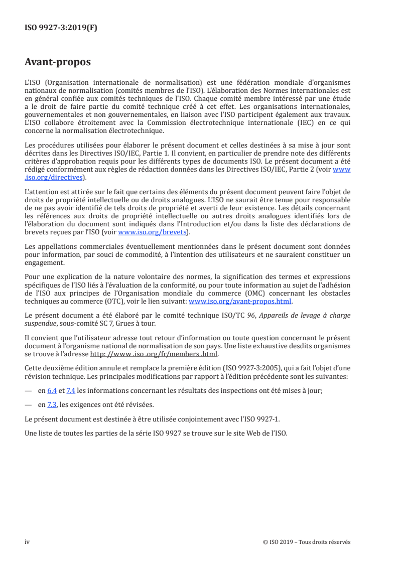 ISO 9927-3:2019 ISO 9927-3:2019 - Appareils de levage à charge suspendue — Vérifications — Partie 3: Grues à tour/1/2019 - Page 4 preview