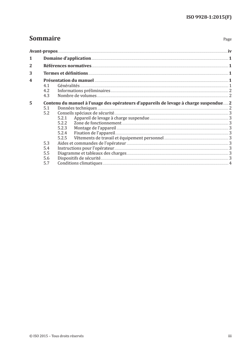 ISO 9928-1:2015 ISO 9928-1:2015 - Appareils de levage à charge suspendue — Manuel à l'usage des opérateurs — Partie 1: Généralités/9/2015 - Page 3 preview