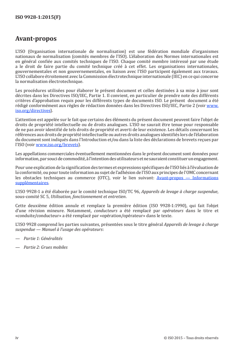 ISO 9928-1:2015 ISO 9928-1:2015 - Appareils de levage à charge suspendue — Manuel à l'usage des opérateurs — Partie 1: Généralités/9/2015 - Page 4 preview