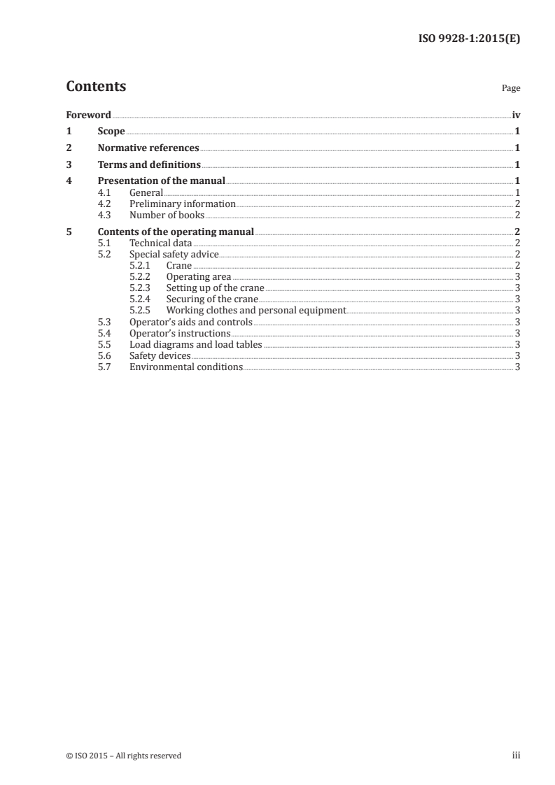 ISO 9928-1:2015 ISO 9928-1:2015 - Cranes — Crane operating manual — Part 1: General/9/2015 - Page 3 preview