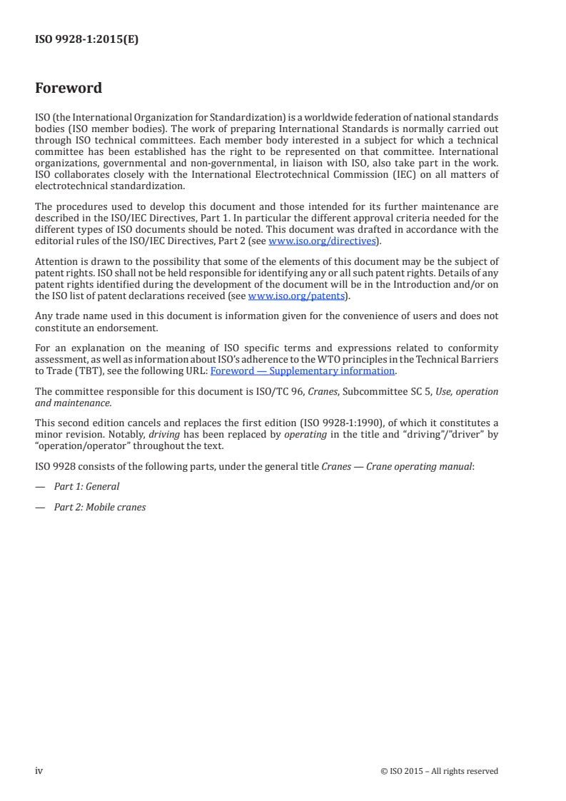 ISO 9928-1:2015 ISO 9928-1:2015 - Cranes — Crane operating manual — Part 1: General/9/2015 - Page 4 preview